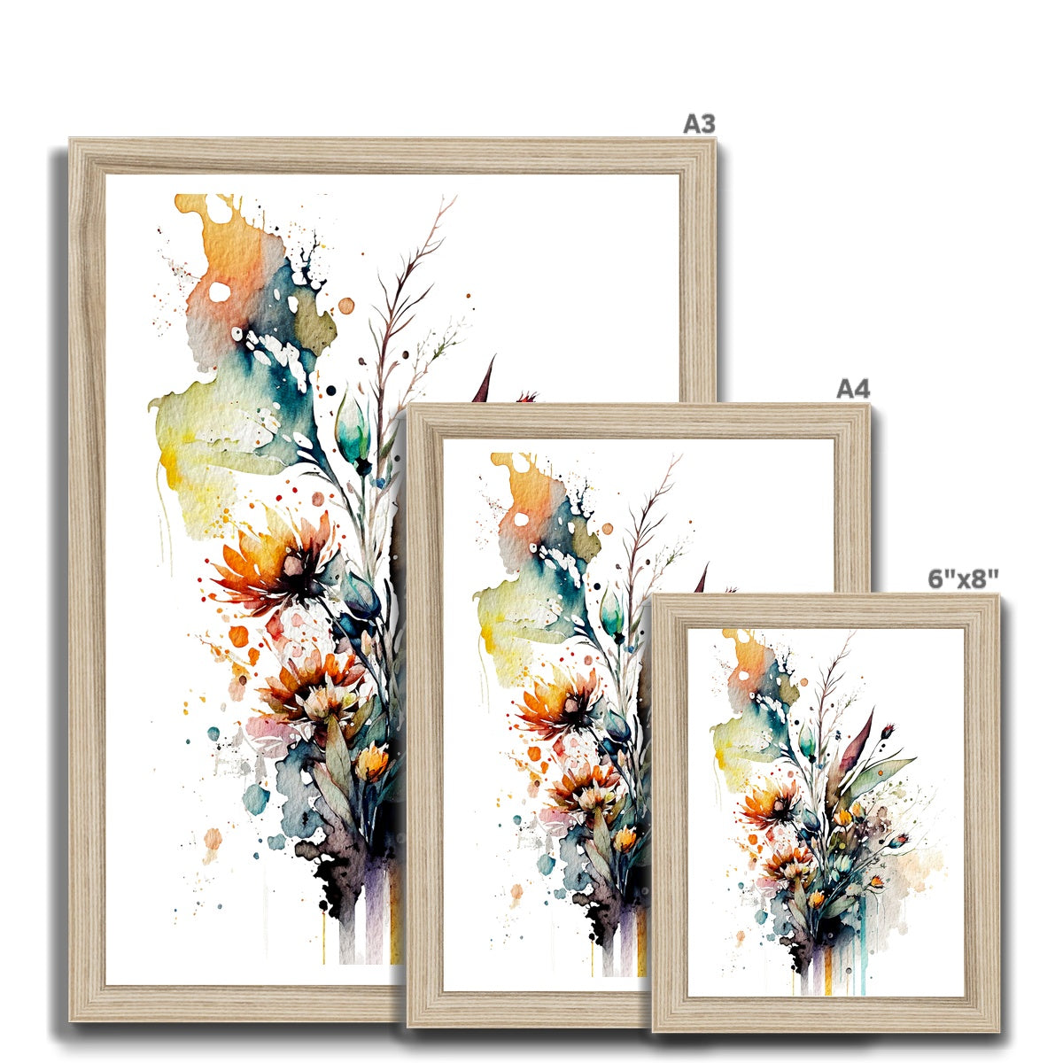 Watercolour Beautiful Abstract Flowers Painting Framed Print