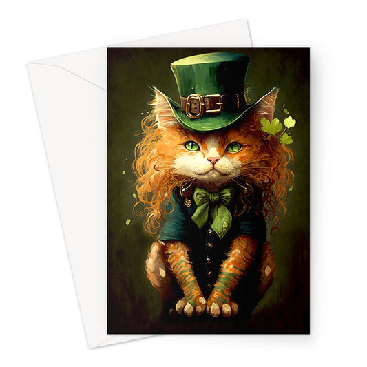 Leprechaun Irish Cat Illustration Greeting Card