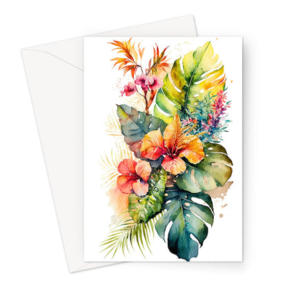 Watercolour Hawaiian Tropical Paradise Flowers Painting Greeting Card