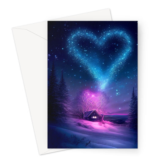 Stars In Heart Shape Over The Lovers Cabin Greeting Card