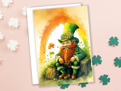 Cheeky Watercolor Leprechaun Greeting Card