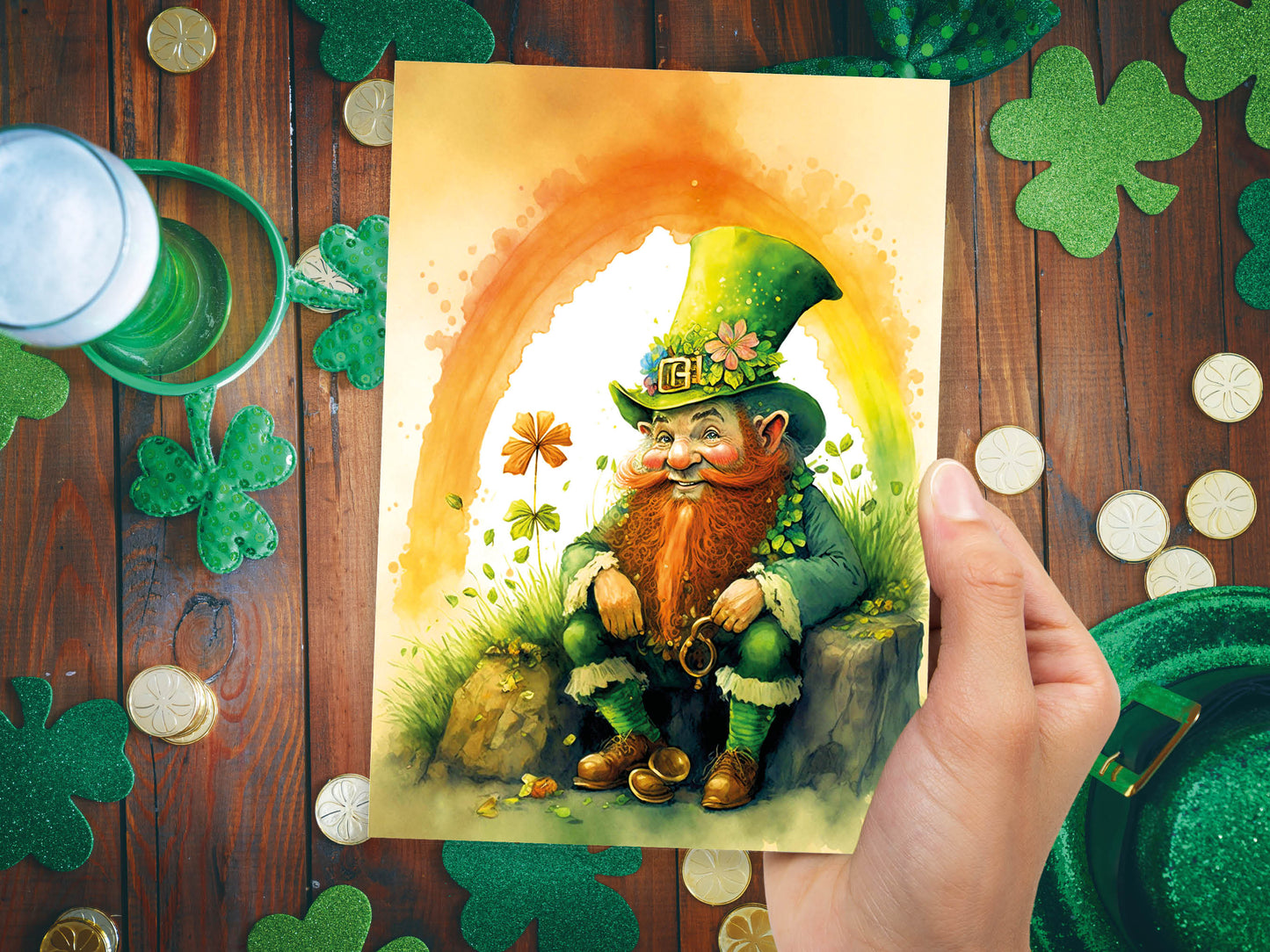 Cheeky Watercolor Leprechaun Greeting Card