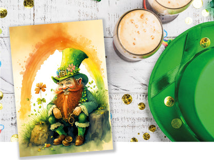 Cheeky Watercolor Leprechaun Greeting Card