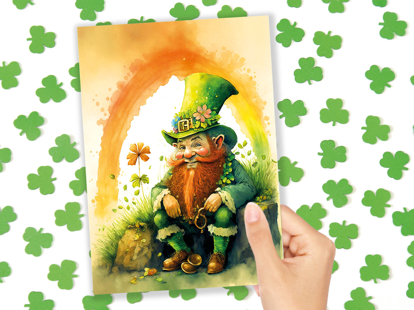 Cheeky Watercolor Leprechaun Greeting Card