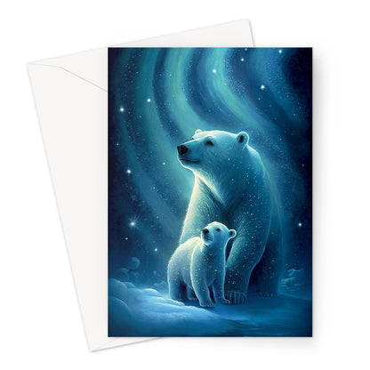 Beautiful Mother Polar Bear and Cub Illustration Greeting Card