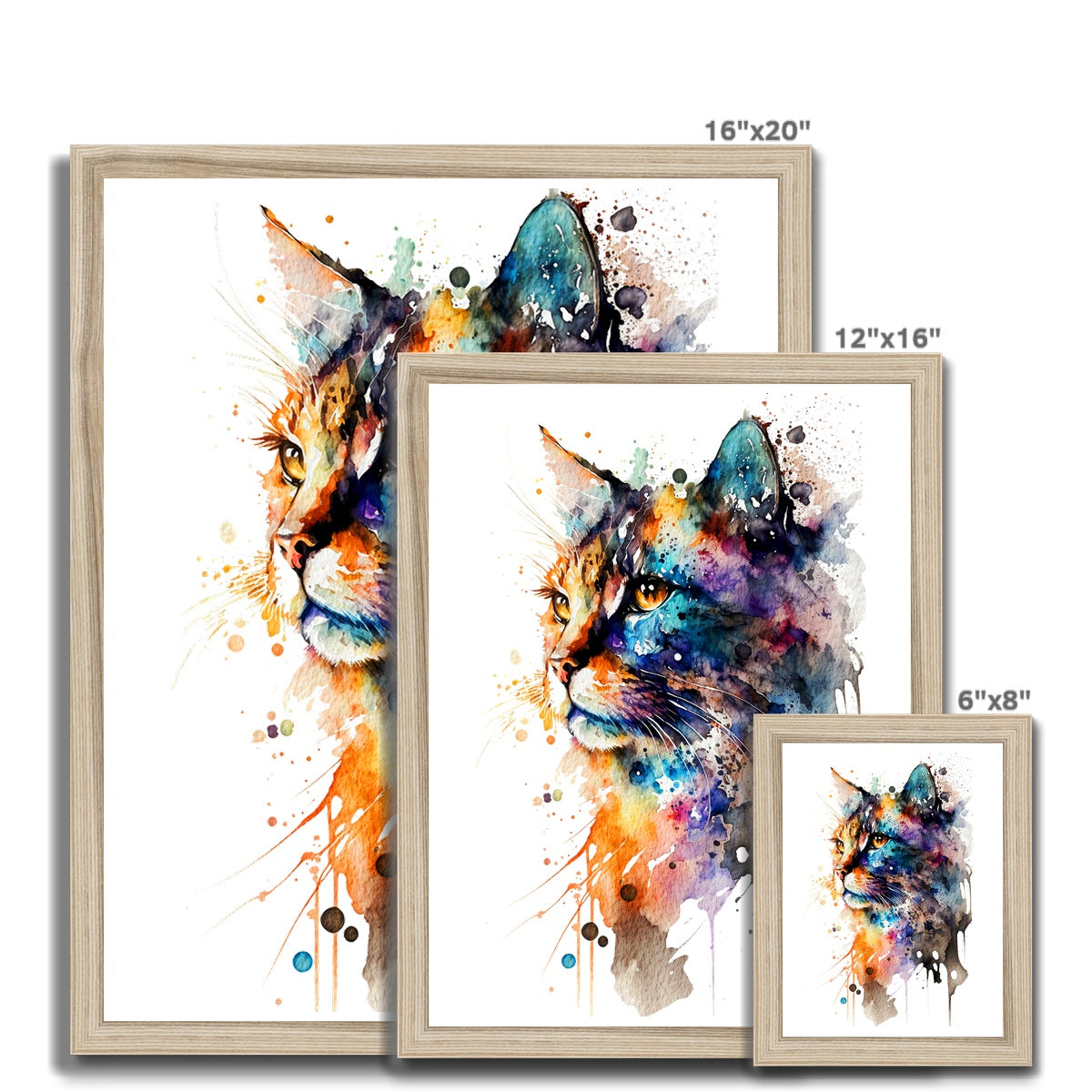 Watercolour Abstract Whimsical Cat Painting Framed Print