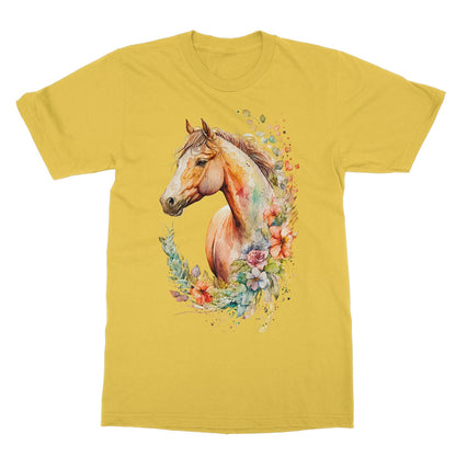 Watercolour Glamourous Horse With Flowers Painting Softstyle T-Shirt