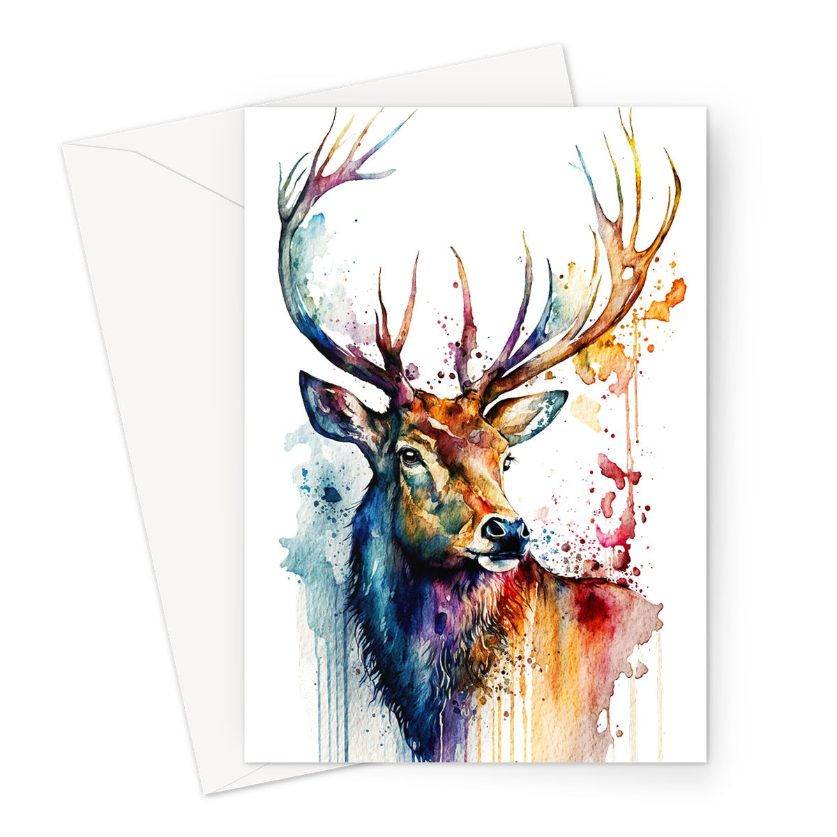 Watercolour Domesticated Reindeer Painting Greeting Card