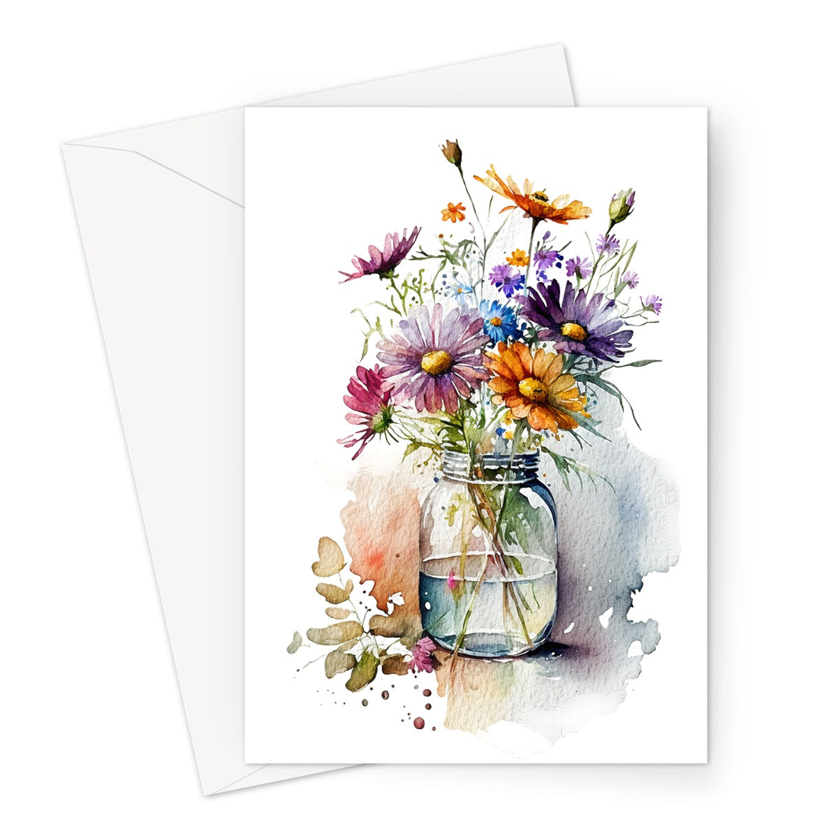 Watercolour Lovely Flowers in Vase Painting Greeting Card