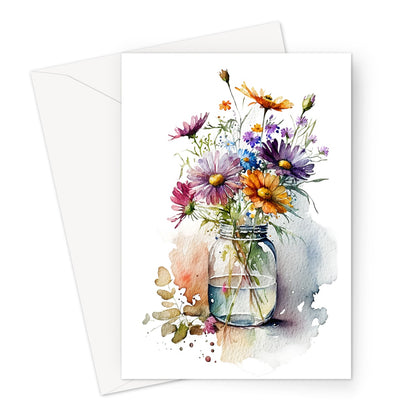 Watercolour Lovely Flowers in Vase Painting Greeting Card