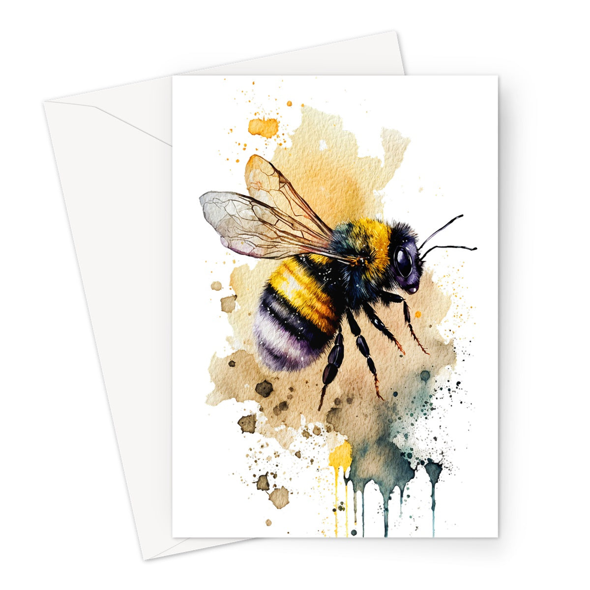 Watercolour Bee Painting Greeting Card ThePurpleCauldron