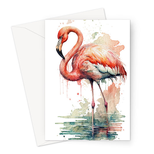 Watercolour Gorgeous Flamingo Painting Greeting Card