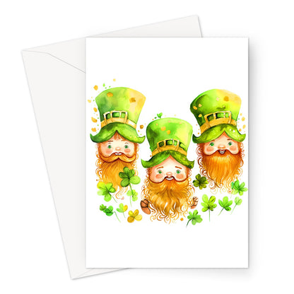 3 Cute Irish Leprechauns with Ginger Beards Greeting Card