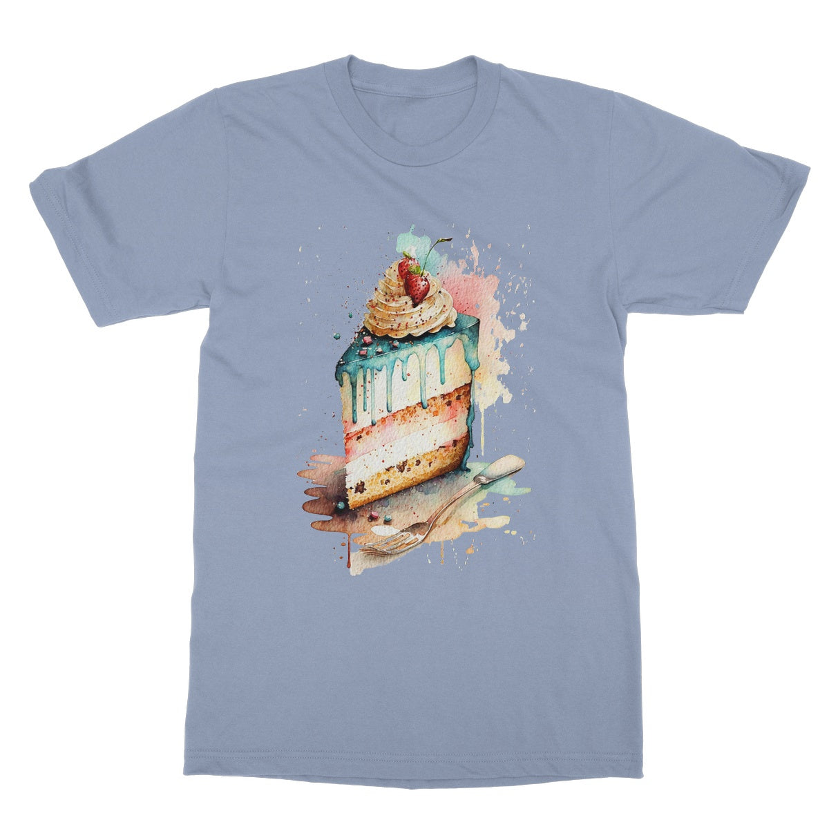 Watercolour Strawberry Birthday Cake Painting Softstyle T-Shirt