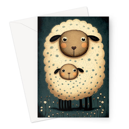 Cute Sweet Mother and Baby Sheep Illustration Greeting Card