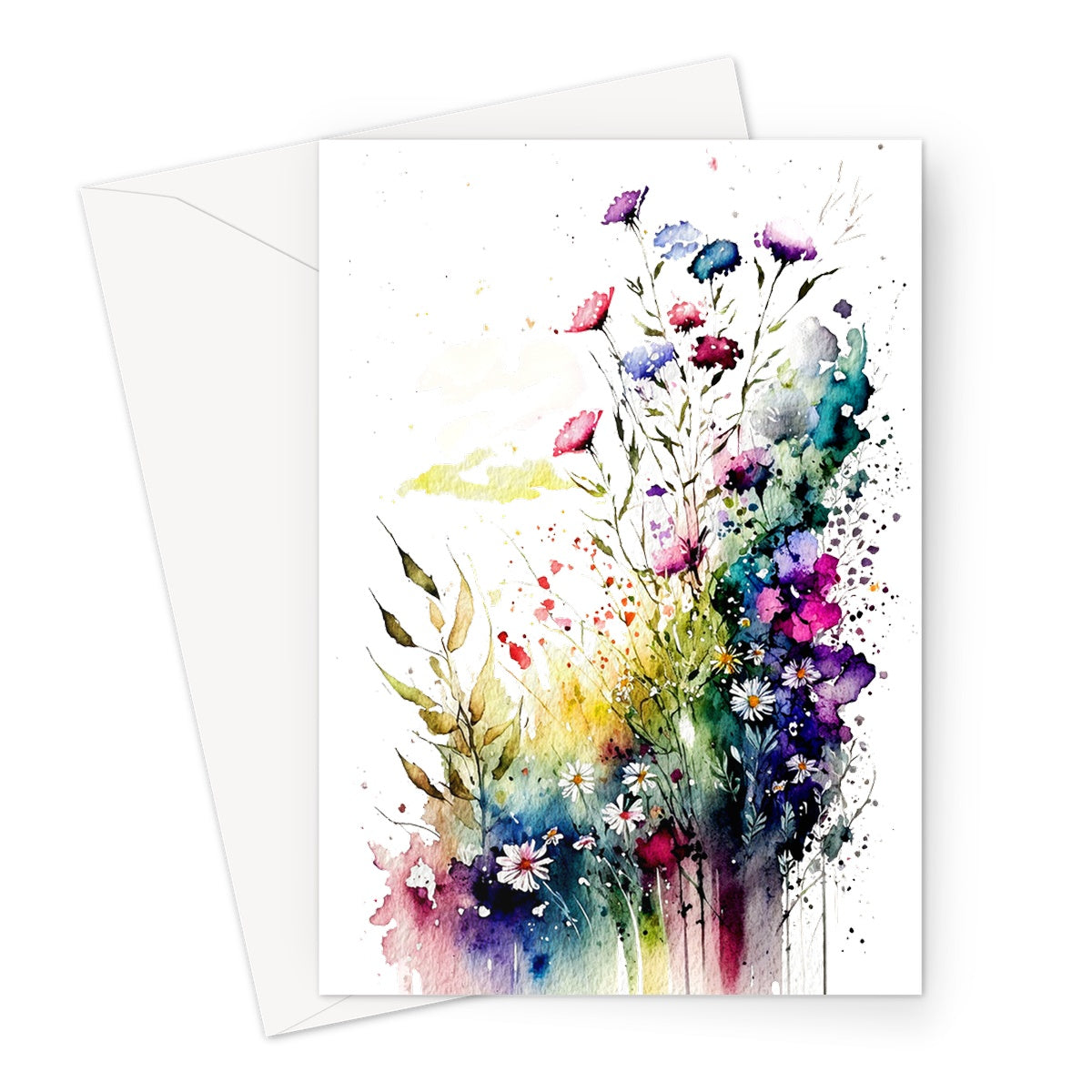 Watercolour Charming Field of Flowers Painting Greeting Card