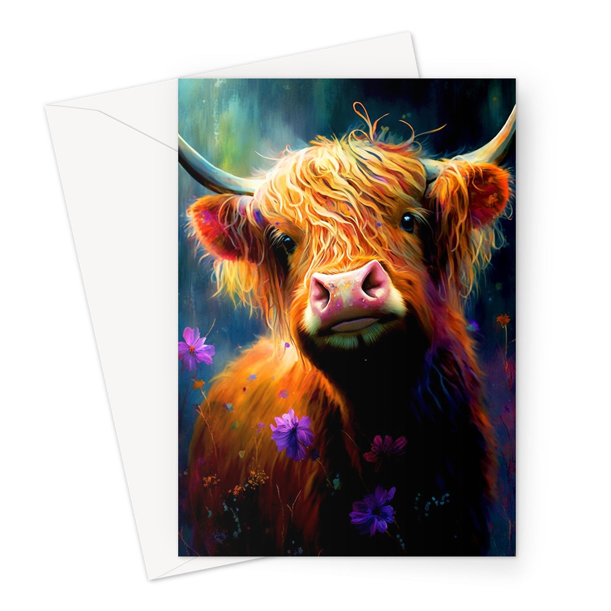 Whimsical Magical Scottish Highland Cow Greeting Card