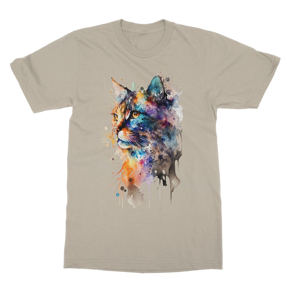 Watercolour Abstract Whimsical Cat Painting Softstyle T-Shirt