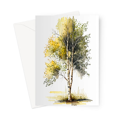 Watercolour Yellow Birch Tree Painting Greeting Card