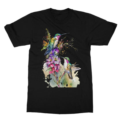 Watercolour Lovely Hummingbirds and Flowers Painting Softstyle T-Shirt