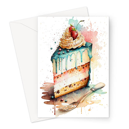 Watercolour Strawberry Birthday Cake Painting Greeting Card