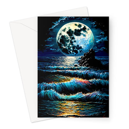 Beautiful Moon Over Water Impasto Painting Greeting Card