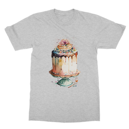 Watercolour Birthday Cake Painting Softstyle T-Shirt