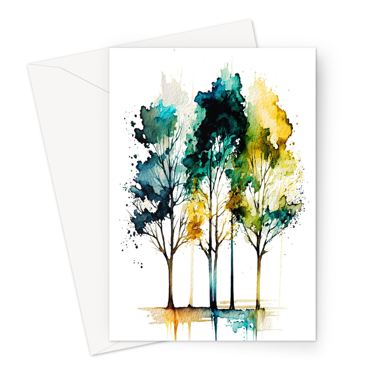 Watercolour Vibrant Abstract Stunning Trees Painting Greeting Card