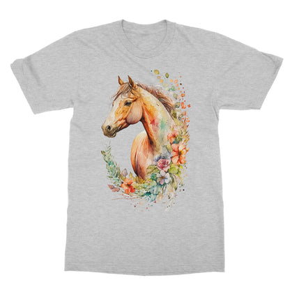 Watercolour Glamourous Horse With Flowers Painting Softstyle T-Shirt