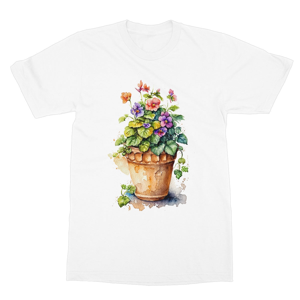 Watercolour Flower Pot Painting Softstyle T-Shirt