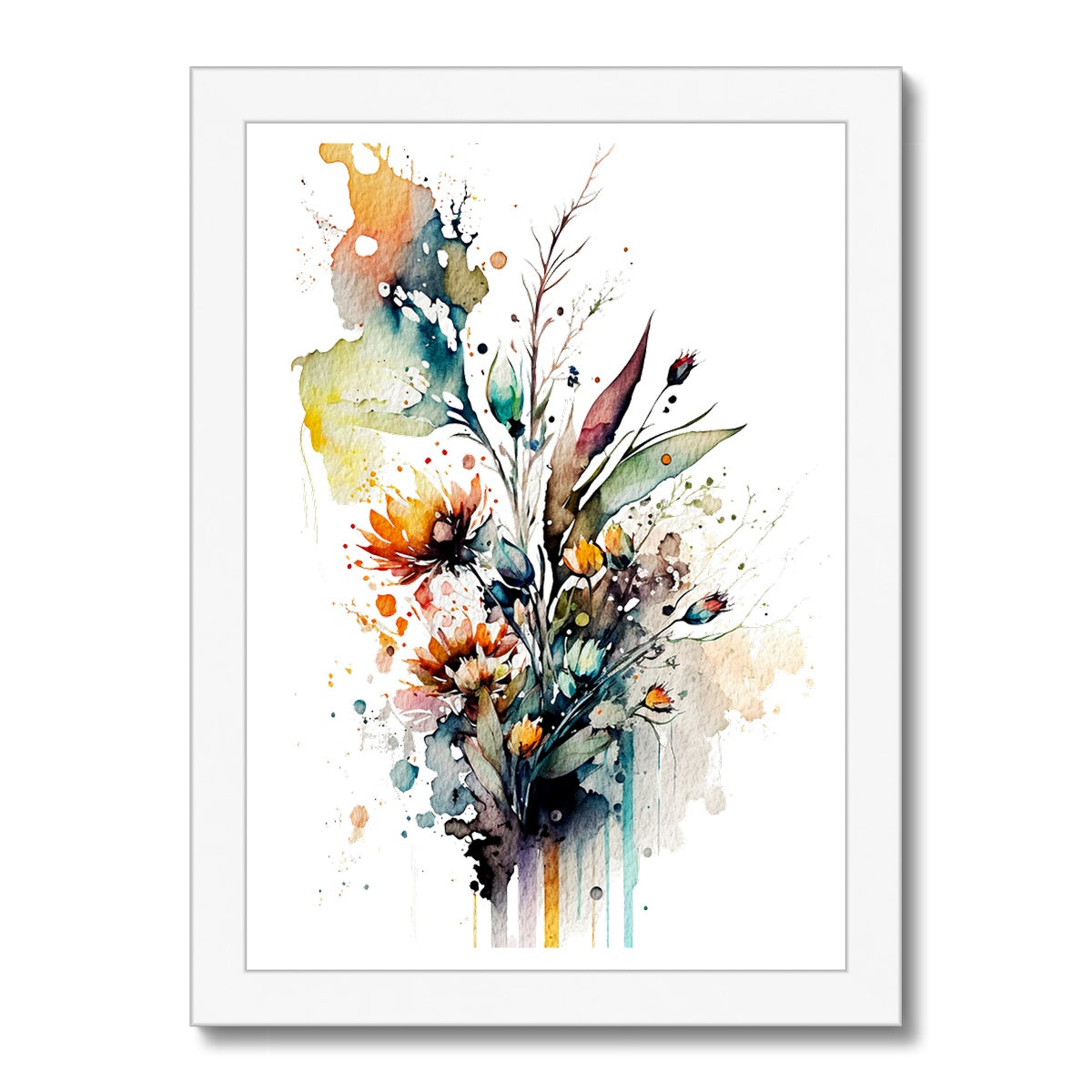 Watercolour Beautiful Abstract Flowers Painting Framed Print