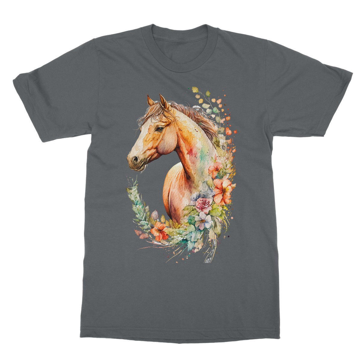 Watercolour Glamourous Horse With Flowers Painting Softstyle T-Shirt