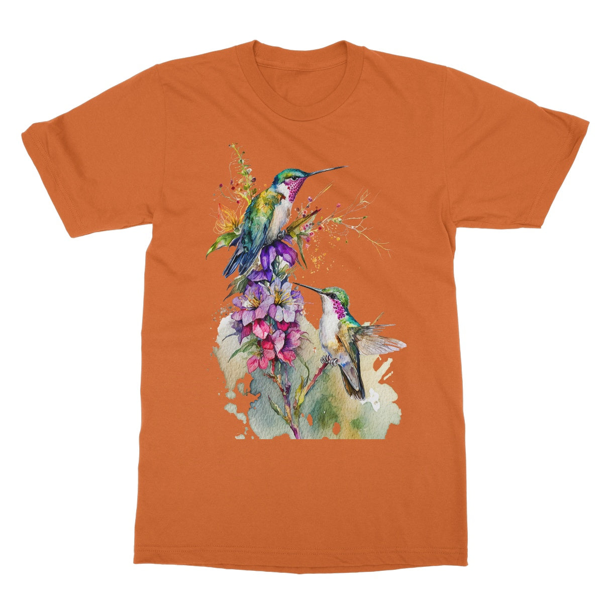 Watercolour Lovely Hummingbirds and Flowers Painting Softstyle T-Shirt