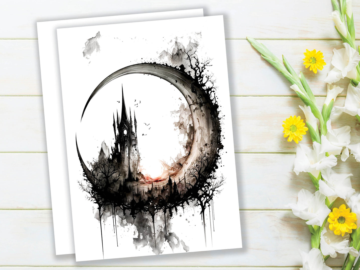 Dark Gothic Ink and New Full Moon Greeting Card