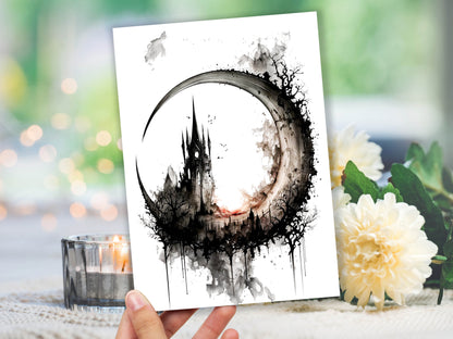 Dark Gothic Ink and New Full Moon Greeting Card