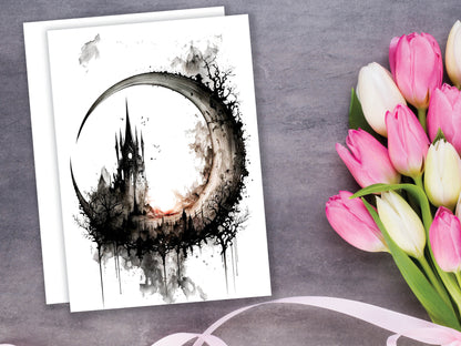 Dark Gothic Ink and New Full Moon Greeting Card