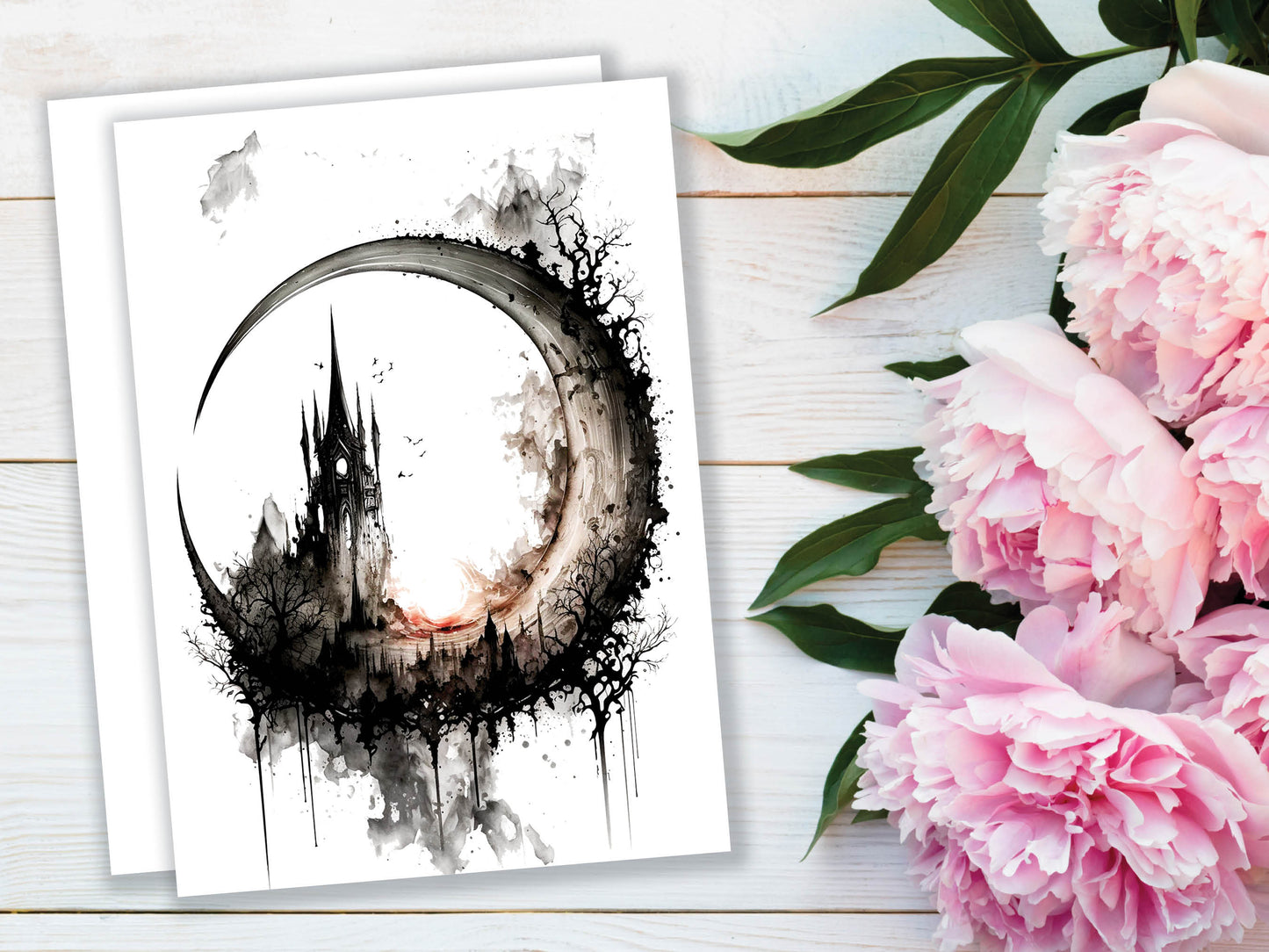 Dark Gothic Ink and New Full Moon Greeting Card