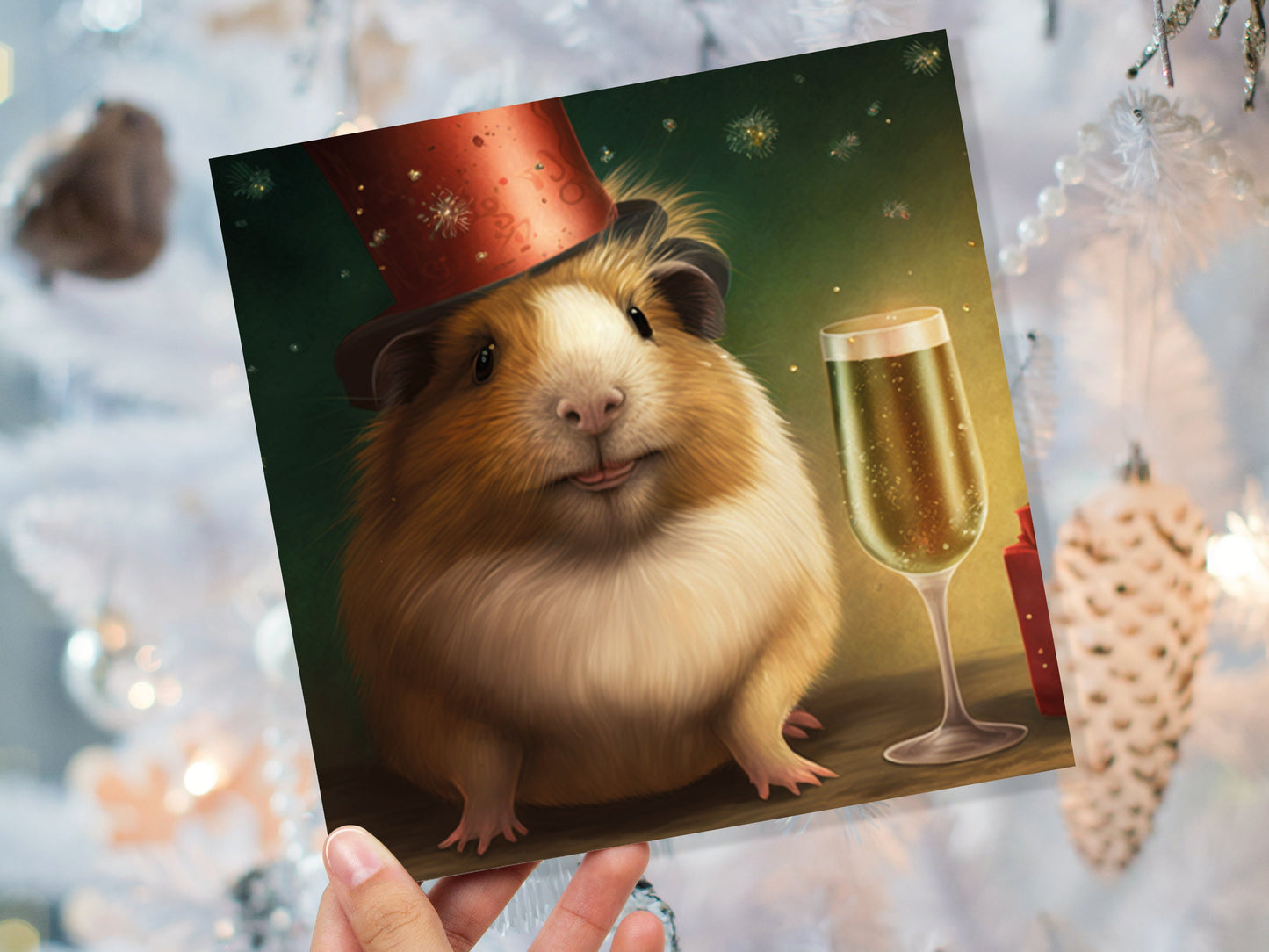 Funny Guinea Pig Christmas Card Drinking Champagne Flute Xmas Party Humour Unique Greetings For Family Friends Xmas 2023 1 or 10 Pack Set