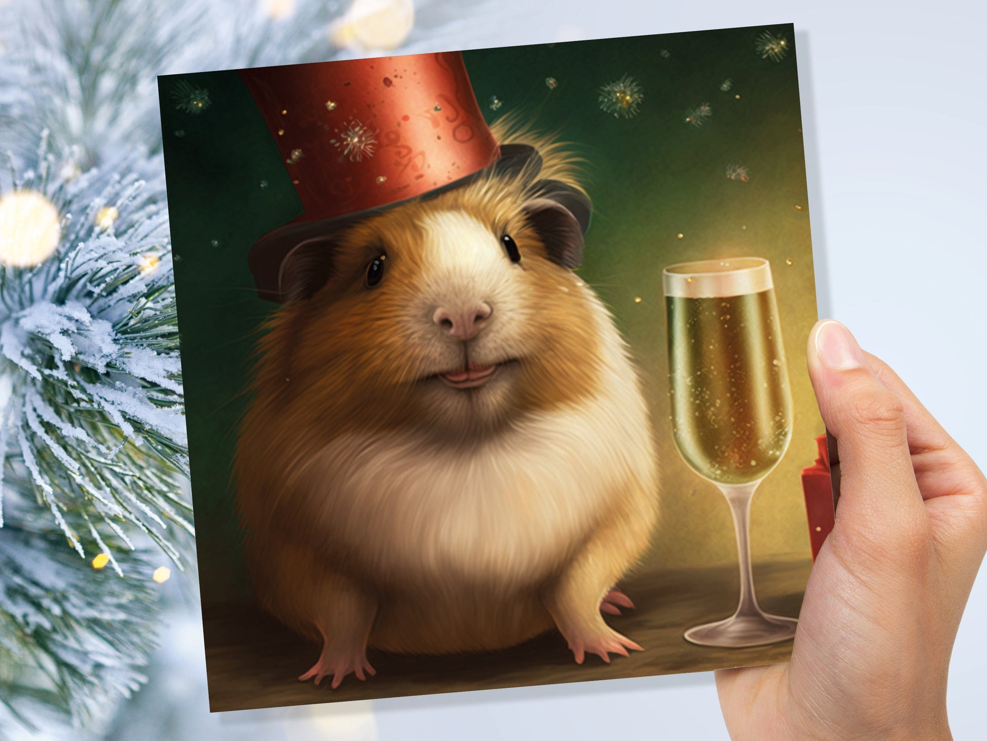 Funny Guinea Pig Christmas Card Drinking Champagne Flute Xmas Party Humour Unique Greetings For Family Friends Xmas 2023 1 or 10 Pack Set