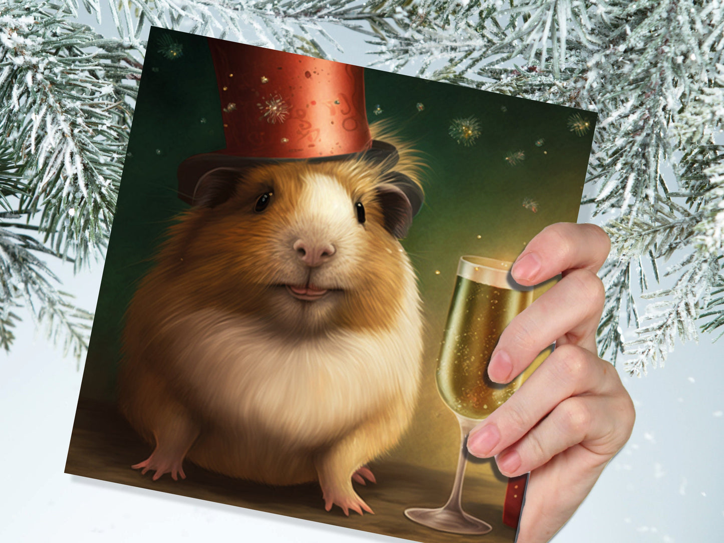 Funny Guinea Pig Christmas Card Drinking Champagne Flute Xmas Party Humour Unique Greetings For Family Friends Xmas 2023 1 or 10 Pack Set