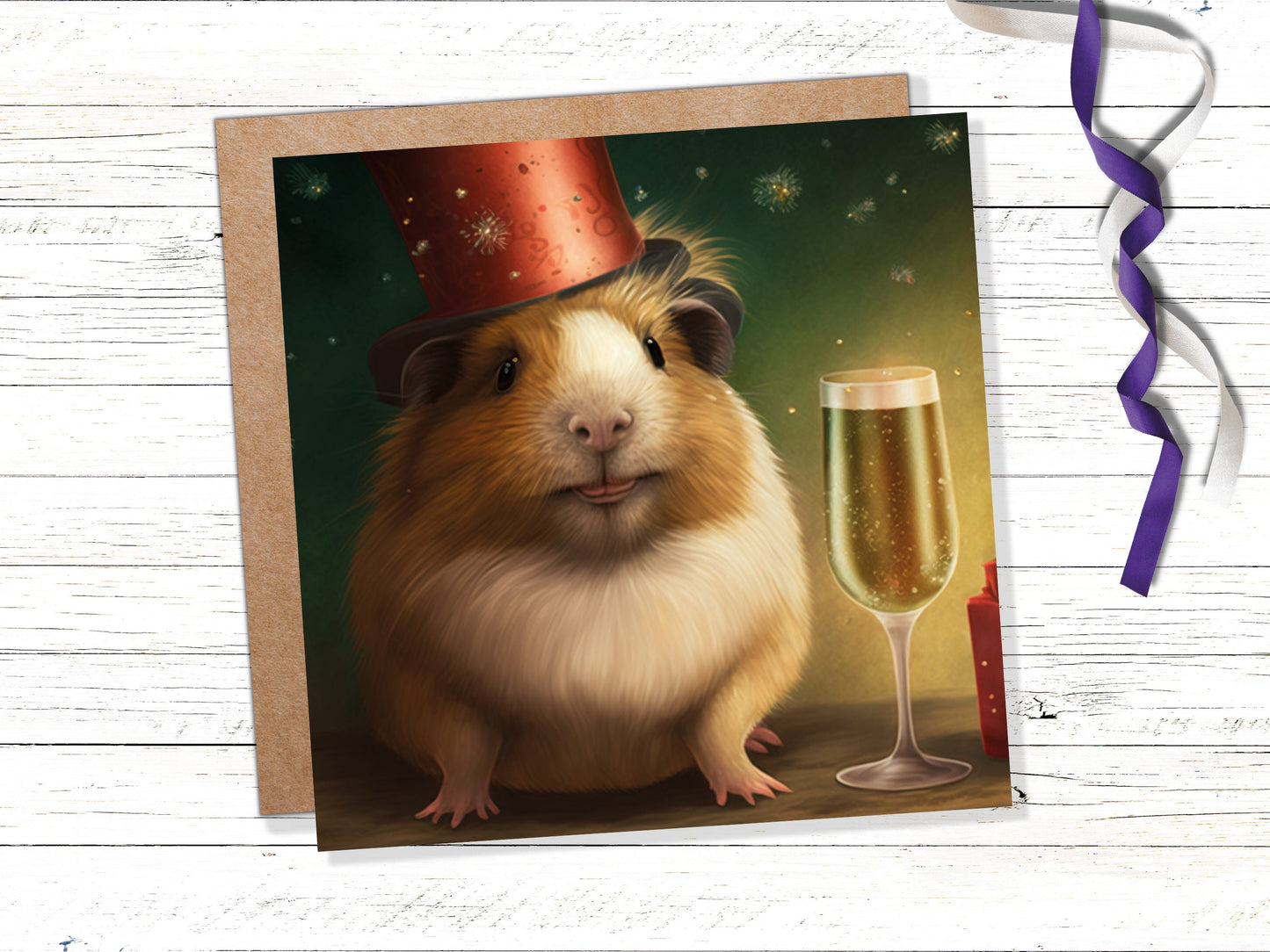 Funny Guinea Pig Christmas Card Drinking Champagne Flute Xmas Party Humour Unique Greetings For Family Friends Xmas 2023 1 or 10 Pack Set