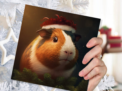 Cute Guinea Pig Christmas Card Wearing Xmas Hat Unique Greetings For Cavy Fans Family Friends Xmas 2023 1or 10 Pack Set for Owners Pets