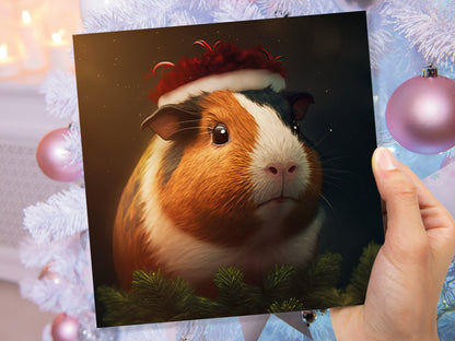 Cute Guinea Pig Christmas Card Wearing Xmas Hat Unique Greetings For Cavy Fans Family Friends Xmas 2023 1or 10 Pack Set for Owners Pets