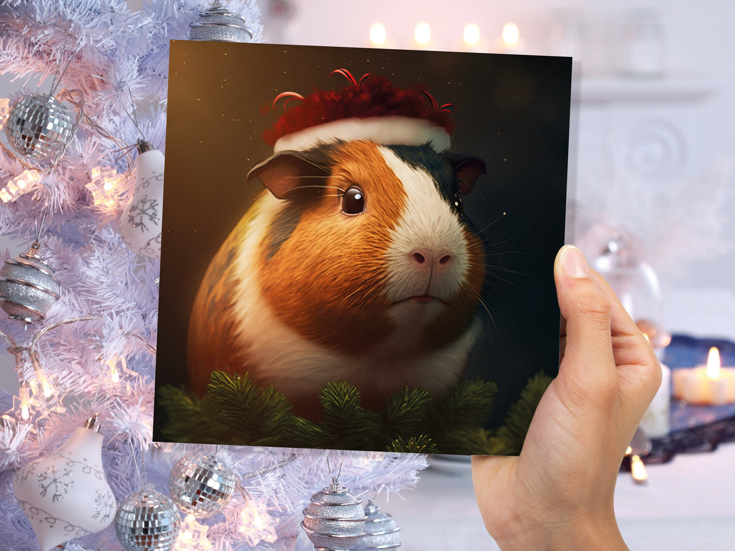 Cute Guinea Pig Christmas Card Wearing Xmas Hat Unique Greetings For Cavy Fans Family Friends Xmas 2023 1or 10 Pack Set for Owners Pets