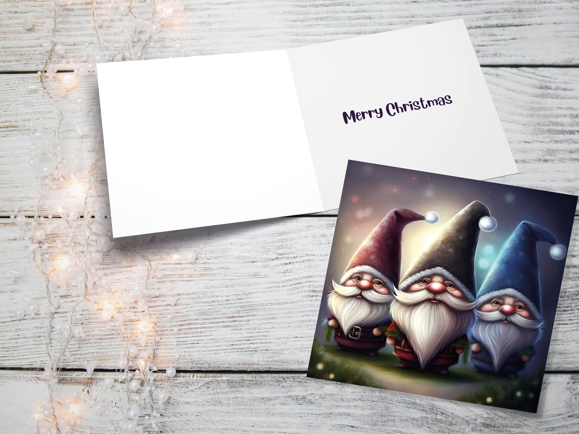 Gnomes Card Cute Little Dwarves with Festive Hats and Beards Festive Glowing Magical Gnome Elf Cards For Family Friends Birthdays Thank You