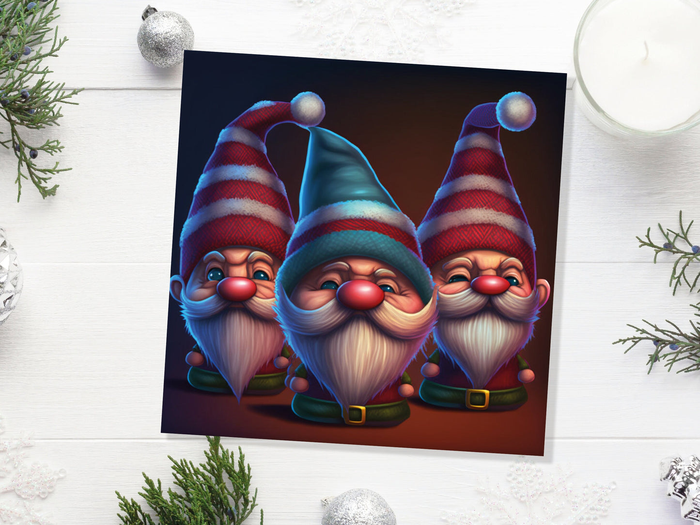 Funny Gnomes Christmas Card Cute Little Grumpy Dwarves Festive Hats and White Beards Magical Gnome Elf Cards For Family Friends Xmas 2023