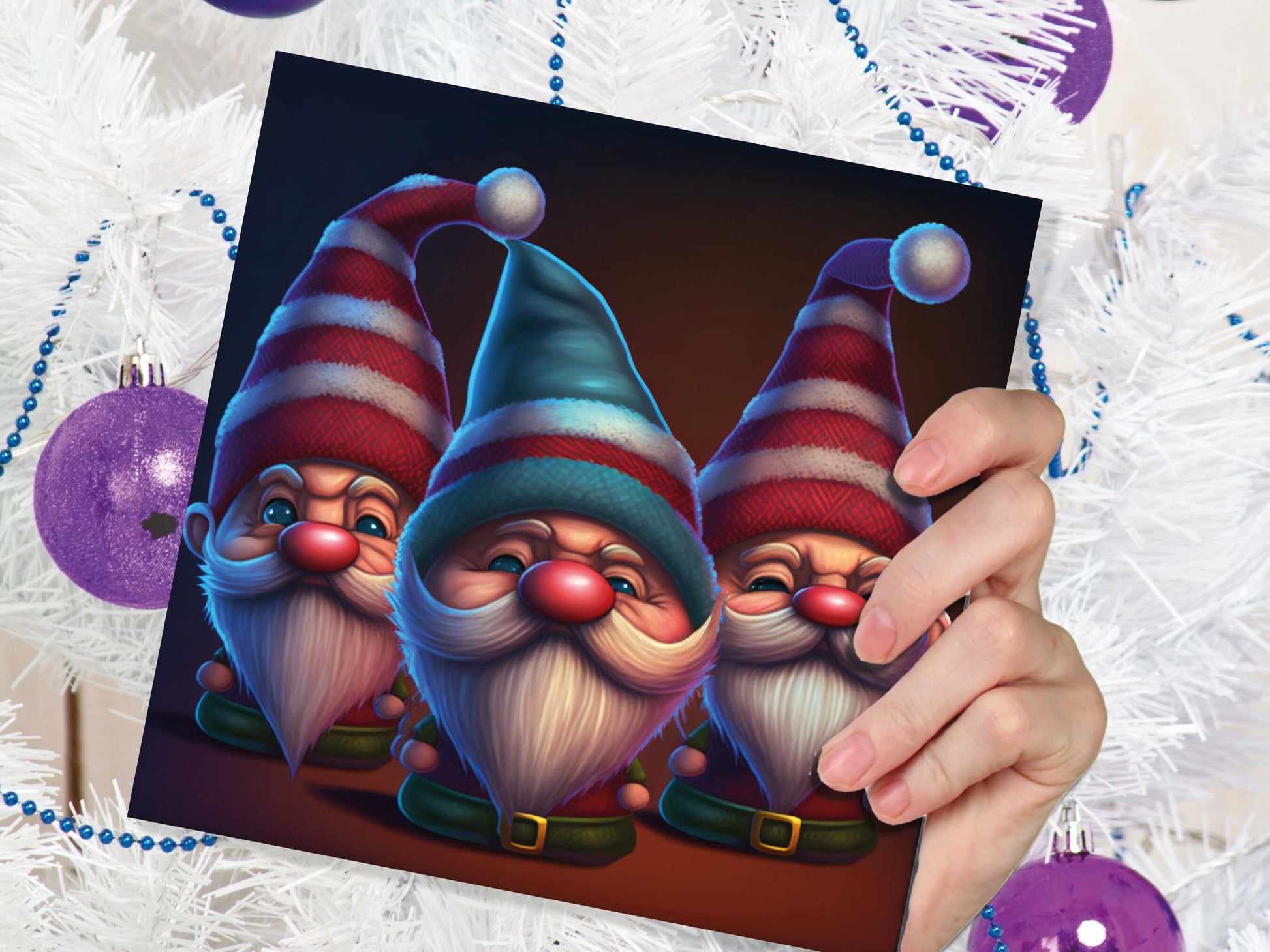 Funny Gnomes Christmas Card Cute Little Grumpy Dwarves Festive Hats and White Beards Magical Gnome Elf Cards For Family Friends Xmas 2023