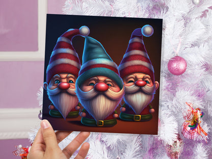 Funny Gnomes Christmas Card Cute Little Grumpy Dwarves Festive Hats and White Beards Magical Gnome Elf Cards For Family Friends Xmas 2023