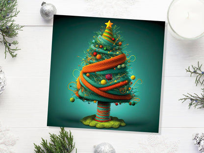 Knitters Christmas Tree Card Knitted Knitting Crochet Yarn Wool Crafters Crafting Woollen Bobbles Felt Xmas Cards For Family Friends 2023