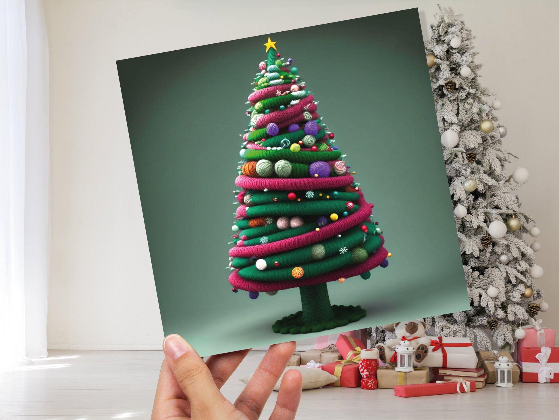 Knitters Christmas Tree Card Knitted Knitting Crocheters Yarn Wool Crafters Crafting Unusual Crafts Trees Xmas Cards For Family Friends 2023